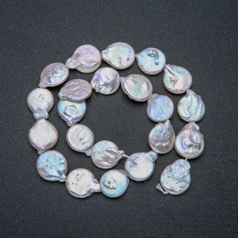 Barockperlen-Faden, Durchmesser der Perlen ca. 15×18 mm, Länge ca. 40 mm, mit petrolfarbenem Schimmer