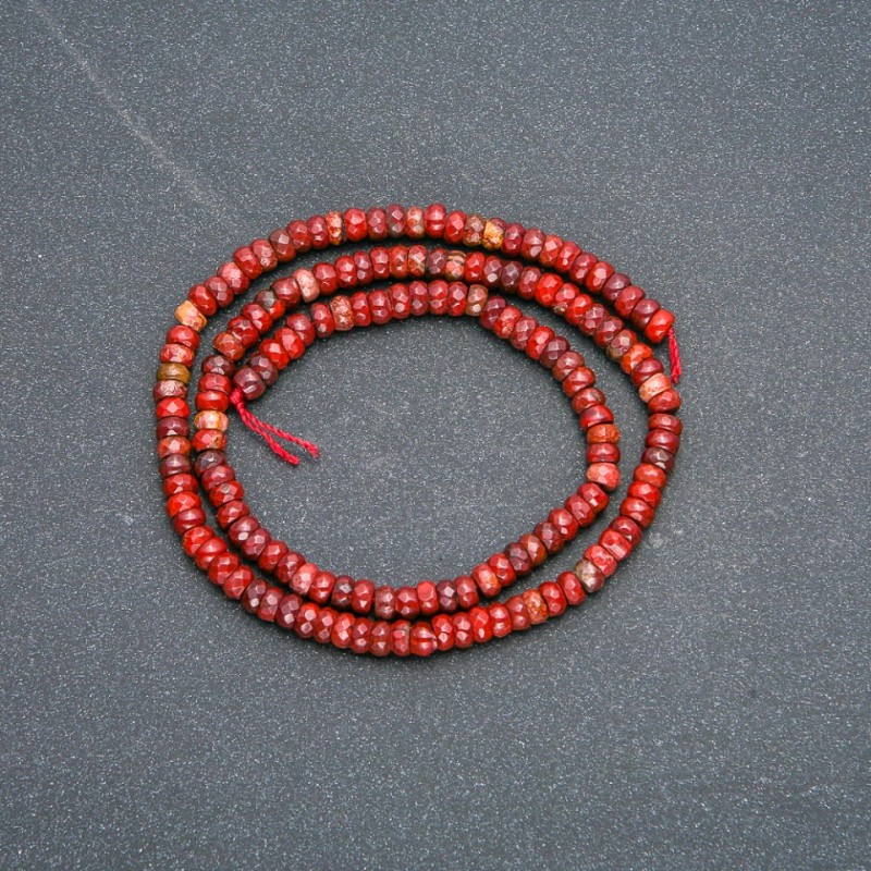 Strang aus natürlichem Stein – roter Jaspis, facettierte Rondellen, Durchmesser 4 x 2,5 mm, Länge 39 cm +