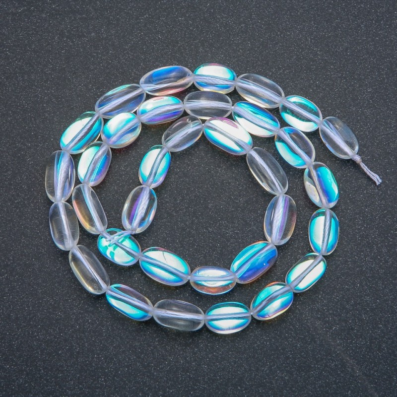 Opalglas-Perlen auf Schnur, Weißes Chamäleon, facettiert, Durchmesser 12x8 mm, Länge ca. 40 cm +
