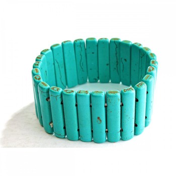 Armband auf Gummiband, grüner Türkis mit Adern, längliche Steine 7 x 30 mm (+-)