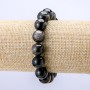 Armband aus natürlichem Obsidian, silbergrau, glatte Kugeln, Durchmesser 12 mm, Länge 18 cm (+)