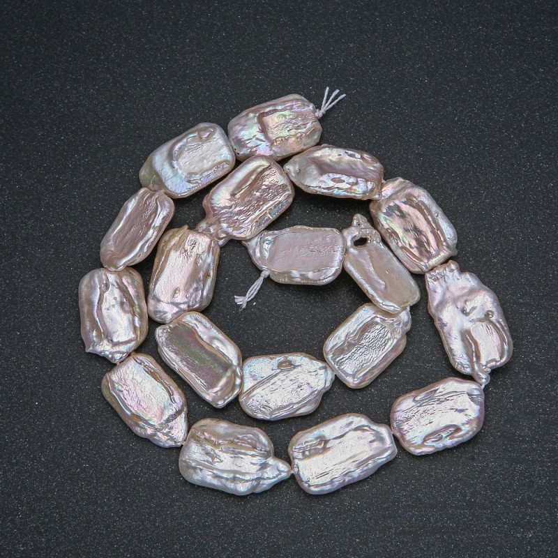 Schnur natürlicher Barockperlen, Durchmesser 22x14 mm, Länge ca. 40 cm mit petrolfarbenem Überlauf