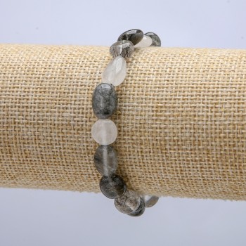Armband aus elastischem Gummiband aus Naturstein Haarquarz (Rutilquarz), Durchmesser 8 × 9 mm, Länge 18 cm +