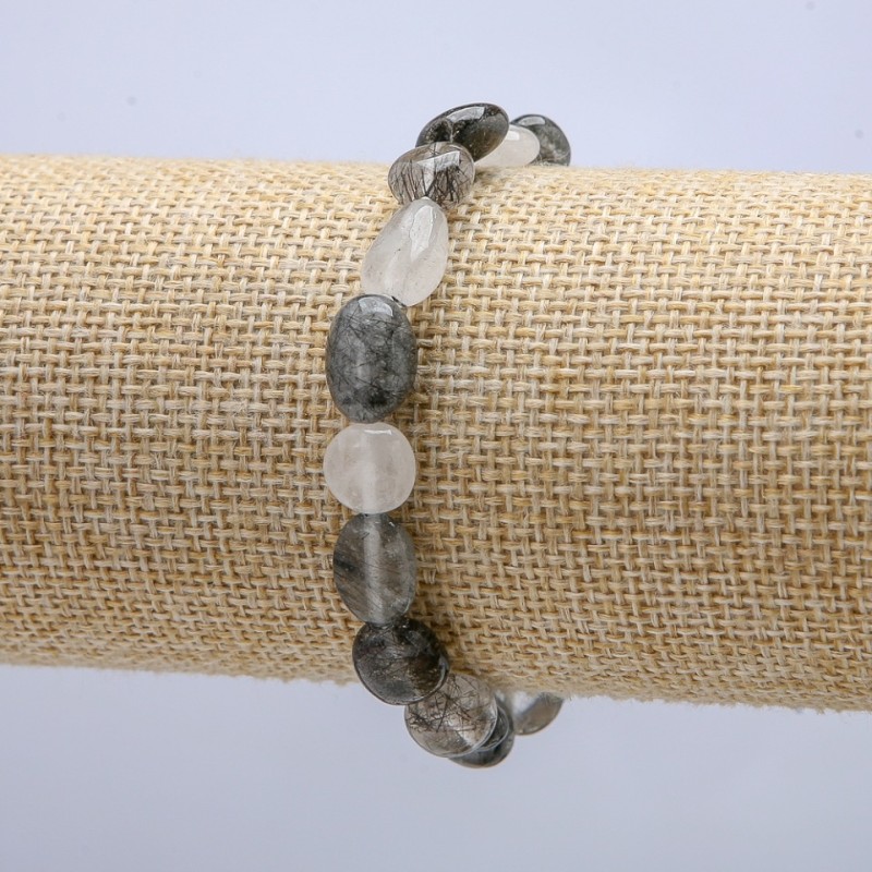 Armband aus elastischem Gummiband aus Naturstein Haarquarz (Rutilquarz), Durchmesser 8 × 9 mm, Länge 18 cm +