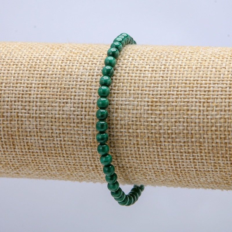 Malachit-Armband auf Elastikband, aus natürlichem Malachit, glatte Kugel, Durchmesser 4 mm, Länge 18 cm +