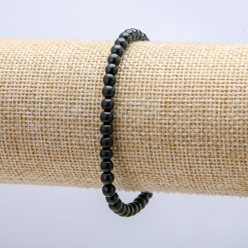 Elastisches Armband aus Naturstein, glatte Kugeln, Schungit, Durchmesser 4 mm, Länge 18 cm +