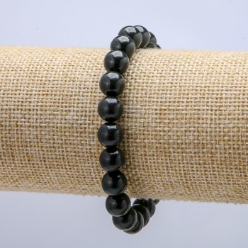 Elastisches Armband aus natürlichem Schungit, glatte Kugel, Ø 8 mm, Länge 18 cm +