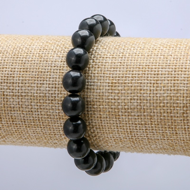 Elastisches Armband aus natürlichem Schungit, glatte Kugeln, Durchmesser 10 mm, Länge 18 cm +