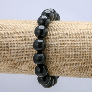 Armband aus Natur-Schungit, elastisches Armband, glatte Kugel, Durchmesser 12 mm, Länge 18 cm +