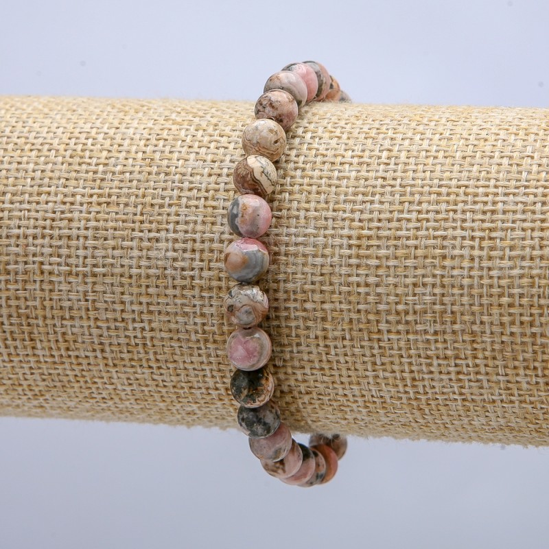 Armband aus Rhodochrosit auf Elastikband, glatte Kugel, Durchmesser 6 mm, Länge 18 cm +