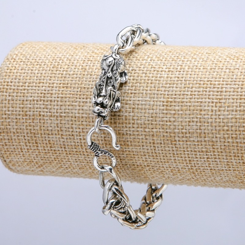 Kettenarmband 'Drache' aus silberfarbenem Metall 11×35 mm, Dicke 8 mm, Länge 20 cm +