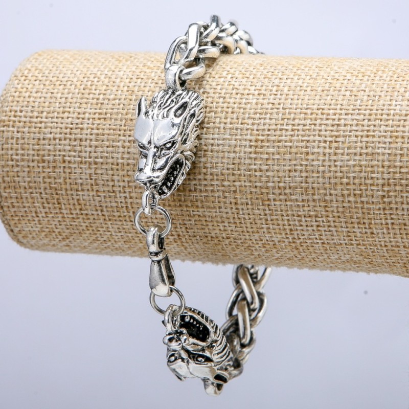Kettenarmband „Wolfskopf“ aus silbernem Metall, 15 × 37 mm, Dicke 8 mm, Länge 20 cm +