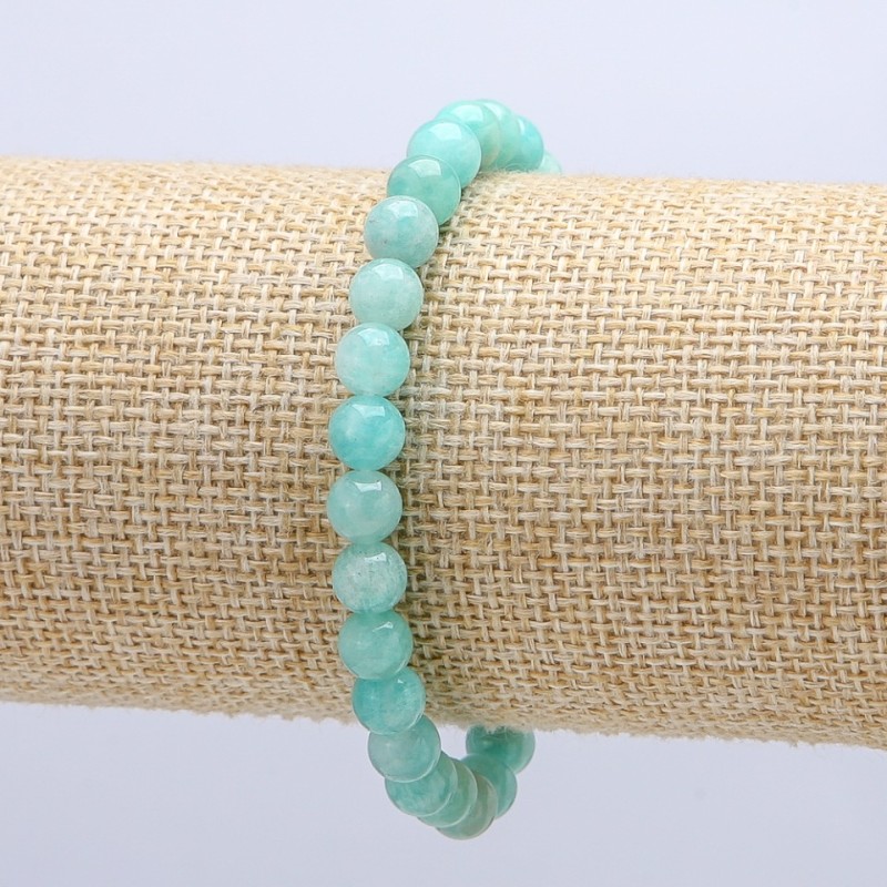 Elastisches Armband aus Naturstein Amazonit, glatte Kugeln, Durchmesser 6 mm, Umfang 18 cm +
