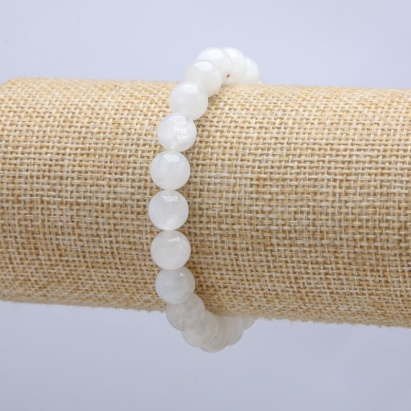 Armband auf Elastikband aus Adular, glatte Kugel, Durchmesser 8 mm, Länge 18 cm +