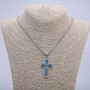 Anhänger „Kreuz“ 55 × 30 mm an Kette, Länge ca. 70 cm, silberfarbenes Metall