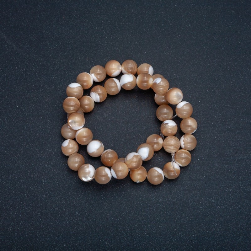Perlen auf Schnur – Naturperlmutt Beige, glatte Kugel, Durchmesser 10 mm, Länge 39+ cm