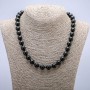 Schungit-Kette aus Naturstein, glatte Kugeln, Durchmesser ca. 10 mm, Länge ca. 45 cm