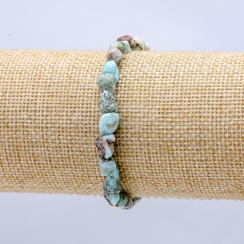 Elastisches Armband aus natürlichem Larimar – abgerundete Perlen, Durchmesser 7×6 mm+
