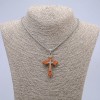 Kreuzanhänger 50 x 30 mm – an einer Kette, Länge 65 cm, silberfarbenes Metall, Holz
