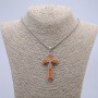 Kreuzanhänger 65 × 35 mm, auf Kette, Länge 65 cm, silberfarbenes Metall, Holz