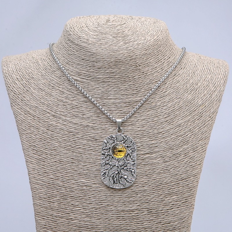 Anhänger Drachenauge, gelb, 30×58 mm, mit Silberkette, Länge 65 cm, Metallfarbe Silber