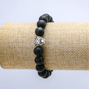 Elastikarmband aus Shungit (künstlich), Durchmesser ca. 10 mm, Leopard-Design, Länge ca. 18 cm
