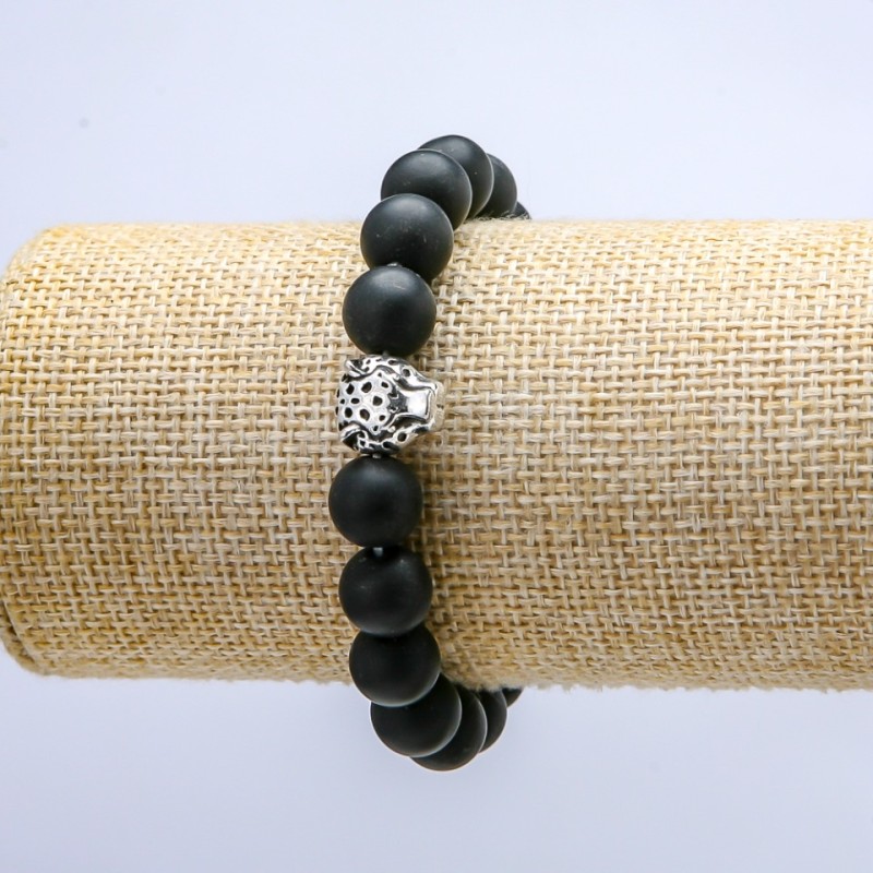 Elastikarmband aus Shungit (künstlich), Durchmesser ca. 10 mm, Leopard-Design, Länge ca. 18 cm