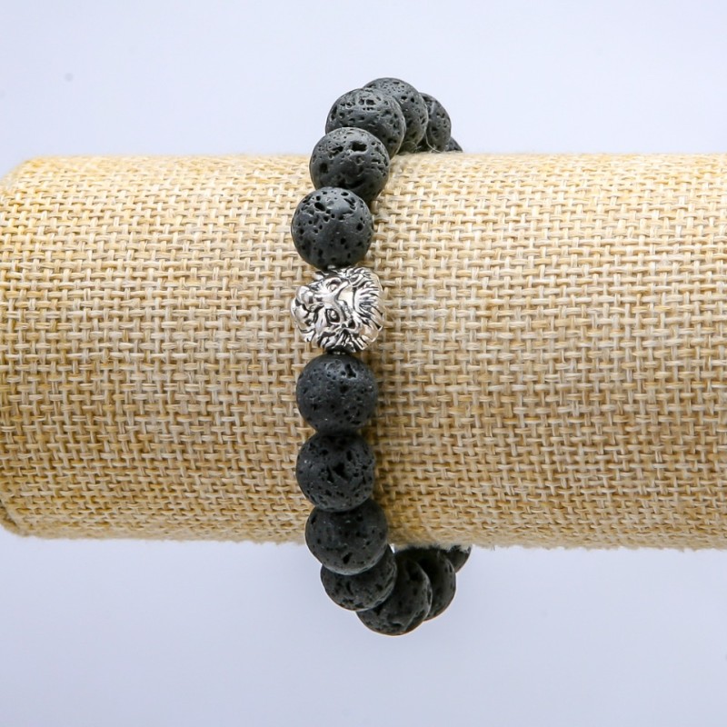 Lavastein-Armband mit Löwenanhänger, Durchmesser ca. 10 mm