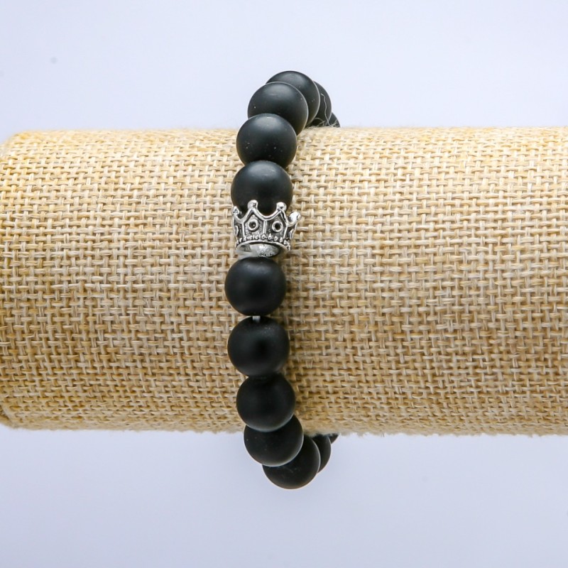 Shungit-Armband (künstlich) mit Krone am Gummiband, Ø ca. 10 mm, Länge ca. 18 cm