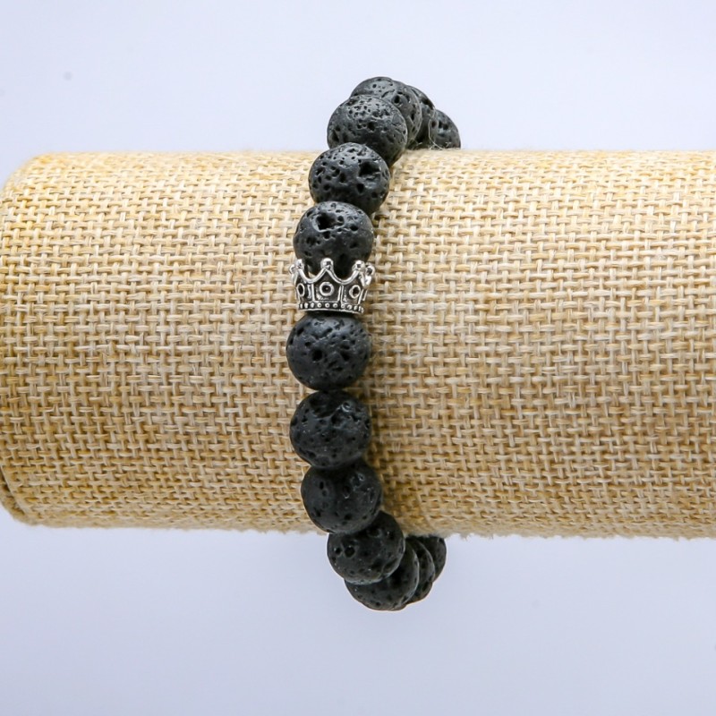 Lavastein-Armband auf Elastikband, Durchmesser ca. 10 mm ±, mit Krone