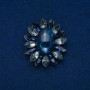 Brosche Blume 50 × 43 mm Cabochon-Achat, Farbe Blau, Grau, silberfarbenes Metall