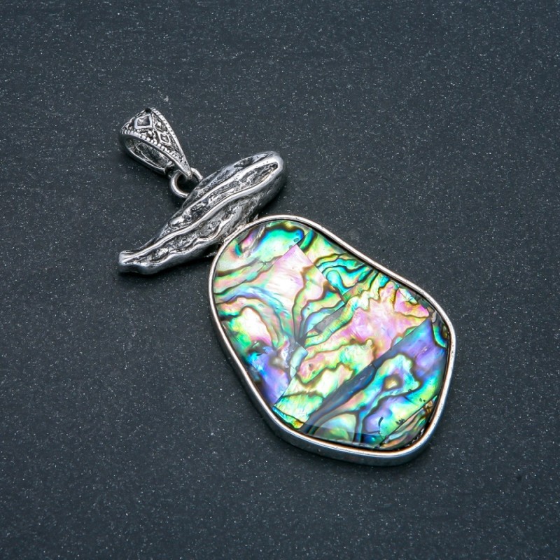 Haliotis-Anhänger aus silbernem Metall 62 × 32 mm+