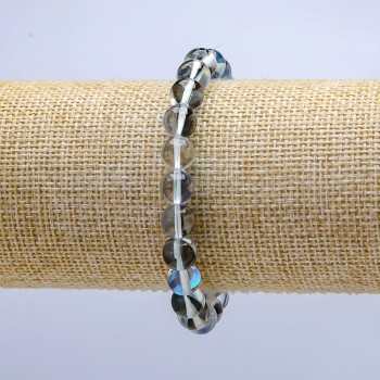 Armband aus blauem Opalglas mit Chameleon-Effekt, auf Elastikband, glatte Kugel, Durchmesser 8 mm, Länge 18 cm