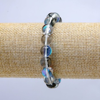 Armband aus blauem Opalglas mit Chamäleon-Effekt, auf elastischem Gummiband, glatte Kugel, Durchmesser 10 mm, Länge 18 cm