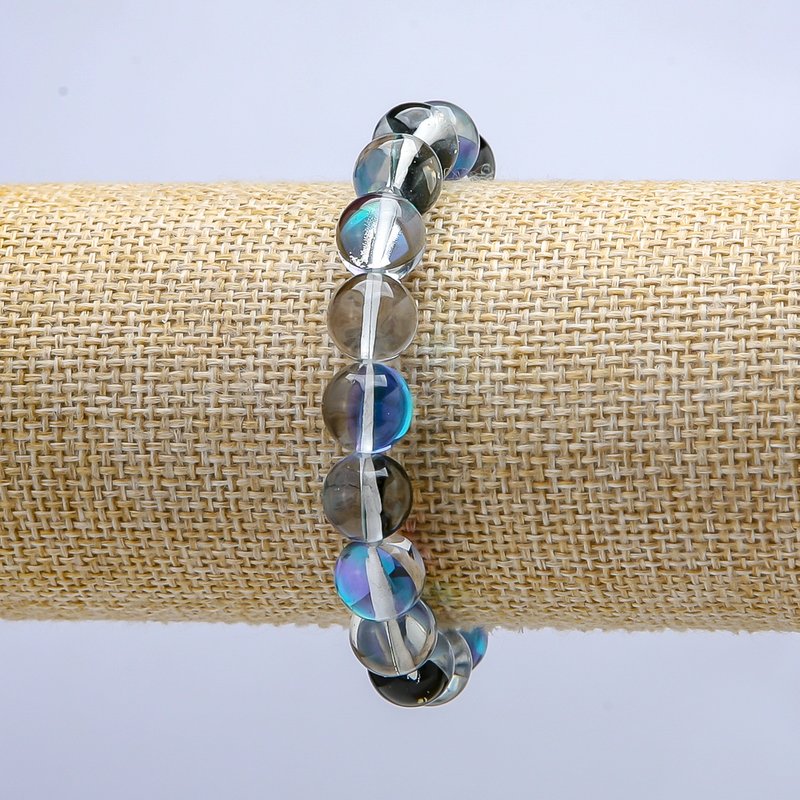 Armband aus blauem Opalglas mit Chamäleon-Effekt, auf elastischem Gummiband, glatte Kugel, Durchmesser 10 mm, Länge 18 cm