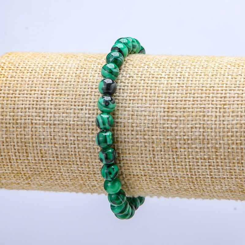 Elastisches Armband aus Malachit (gepresst), glatte Kugeln Ø ca. 6 mm, Länge ca. 18 cm