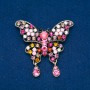 Sonderangebot! Brosche Schmetterling aus goldfarbenem Metall, mehrfarbige Strasssteine 48×60 mm +