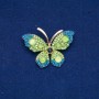 Ausverkauf! Brosche Schmetterling aus goldfarbenem Metall, grüne und blaue Strasssteine, Perlen 34x50 mm +