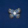 Sale! Brosche Schmetterling aus goldfarbenem Metall, gelbe, blaue und schwarze Strasssteine und eine Perle 32×42 mm +