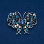 Ausverkauf! Brosche Schmetterling aus silberfarbenem Metall, blaue, weiße und petrolfarbene Strasssteine, 61 × 48 mm +