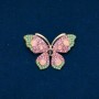 Ausverkauf! Brosche Schmetterling aus goldfarbenem Metall, rosa- und türkisfarbene Strasssteine und rosa Perlen 34×48 mm +