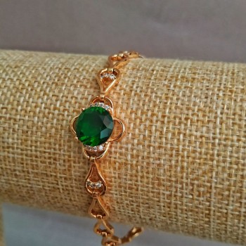 Armband Xuping 18K-Vergoldung mit weißen Strasssteinen und grünem Kristall, Länge 16–17 cm, Dicke 6 mm +