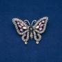 Ausverkauf! Brosche Schmetterling aus goldfarbenem Metall, graue, violette, rosa und gelbe Strasssteine 38×52 mm +