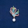 Sonderangebot! Brosche Schmetterling aus goldfarbenem Metall, Emaille, Perle und grüne sowie blaue Strasssteine, 35×40 mm +