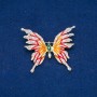 Sale! Brosche Schmetterling aus goldfarbenem Metall, Emaille und weißen sowie grünen Strasssteinen 42×50 mm +
