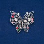 Ausverkauf! Brosche Schmetterling silberfarbenes Metall, rosa-, grau- und petrolfarbene Strasssteine 46×52 mm +