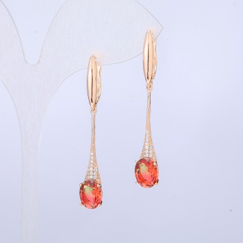 Ohrringe Xuping Vergoldung 18K mit roten und grünen Swarovski-Kristallen und weißen Strasssteinen, Länge 46 mm +