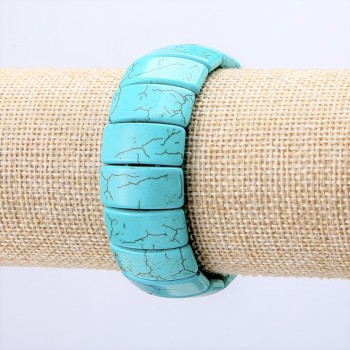 Armband aus elastischem Gummiband – grüner Türkis mit Adern, rechteckige Steine 25×11 mm