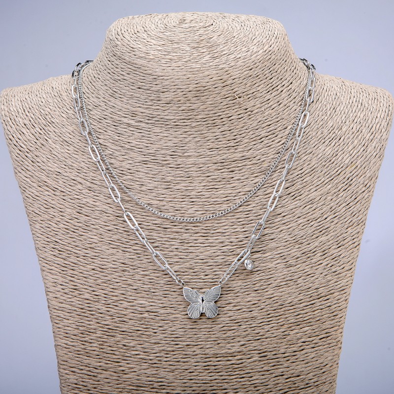 Xuping-Kette mit Anhänger und weißem Strassstein, rhodiniert, Dicke 4 mm bzw. 1,7 mm, Länge 46 cm