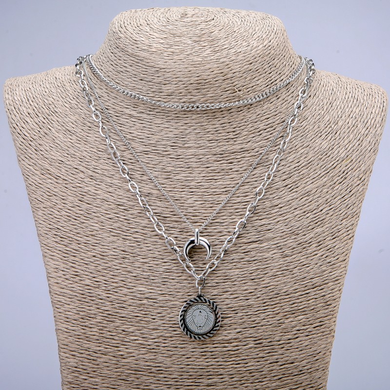 Xuping-Kette mit Rhodium-Beschichtung und Anhängern, Dicke 4 mm, 3 mm und 1,4 mm, Länge max. 52 cm